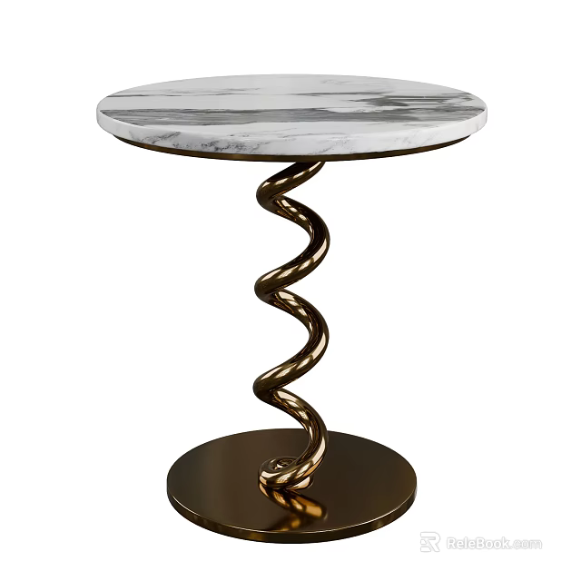 Modern Round Coffee Table With Marble Top And Gold Spiral Base 3d model 