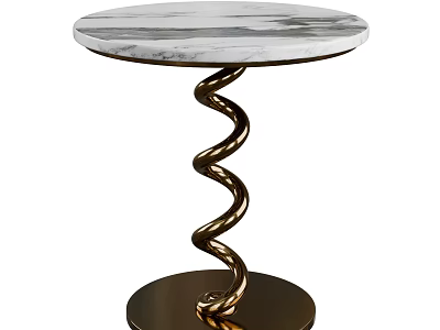 Modern Round Coffee Table With Marble Top And Gold Spiral Base 3d model