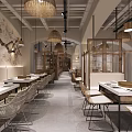 Hotpot Restaurant Interior With Rattan Pendant Lights Wooden Tables And Decorative Wall