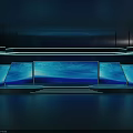Modern Stage Setup With Multiple Blue Illuminated Screens And Layered Lighting 3d model