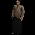 Traditional Clothing Character With Brown Coat Black Skirt And Hat Standing Pose