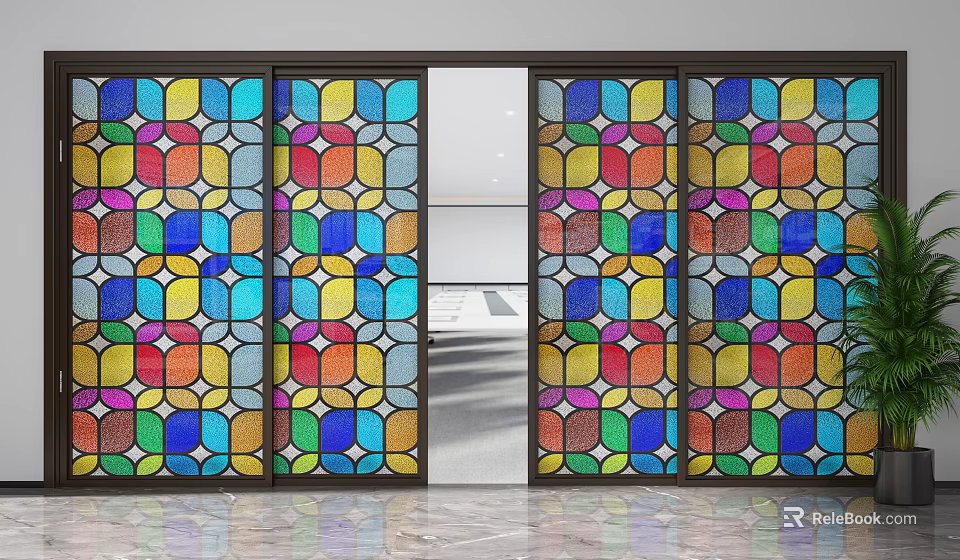 Colorful Glass Partition Design For Modern Interior With Artistic Decor Panels 3d model 