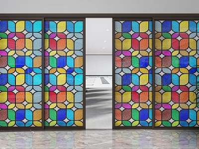 Colorful Glass Partition Design For Modern Interior With Artistic Decor Panels 3d model