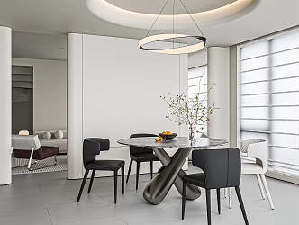 Modern Minimalist Home Restaurant No Main Light Restaurant Round Table Restaurant 3d model