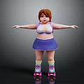 3D Cartoon Girl Character With Arms Outstretched Star Pattern Vest Purple Skirt Roller Skates