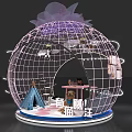 Decorative Spherical Wireframe Structure With Pink Bow And Display Items Inside 3d model