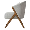 Light Gray Fabric Accent Chair With Wooden Armrests Crossed Legs And Textured Cushion