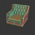 Elegant Orange Leather Tufted Armchair With Gold Stitching And Wooden Legs