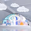 DP Device With Circular Golden Center And Cloud Rainbow Decorations In Indoor Design