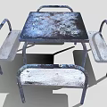 Weathered Metal Outdoor Table with Chairs and Benches for Rustic Garden Patio