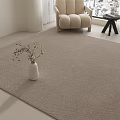 Beige Square Rug with Woven Texture in Minimalist Living Room with Vase and Plants