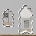 Modern Decorative Wall Mirrors With White Scalloped Frames Reflecting Artwork And Wooden Floor