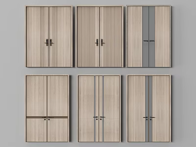 Wooden Double Doors With Various Panel Patterns Vertical Stripes Gray Accents And Handle Styles 3d model