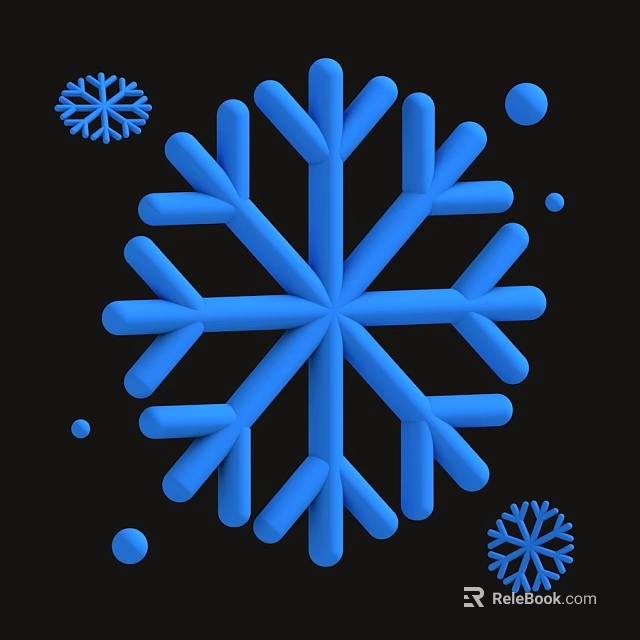 Blue Snowflakes Decorative Ornament Set With Small Dots And Snowflakes On Black Background 3d model 