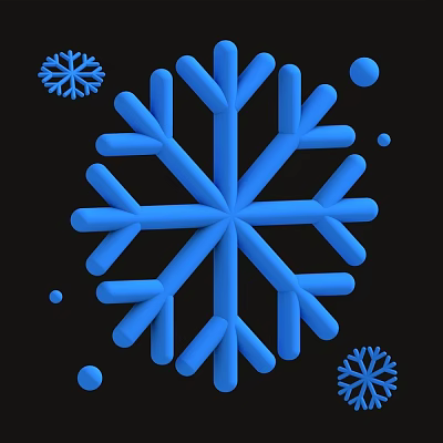 Blue Snowflakes Decorative Ornament Set With Small Dots And Snowflakes On Black Background 3d model