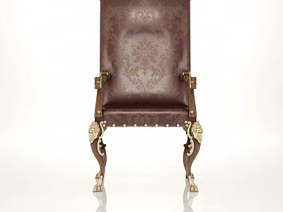 Elegant Leather Single Sofa With Damask Pattern Brown Upholstery And Gold Accent Ornate Legs 3d model