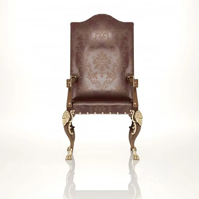 Elegant Leather Single Sofa With Damask Pattern Brown Upholstery And Gold Accent Ornate Legs 3d model