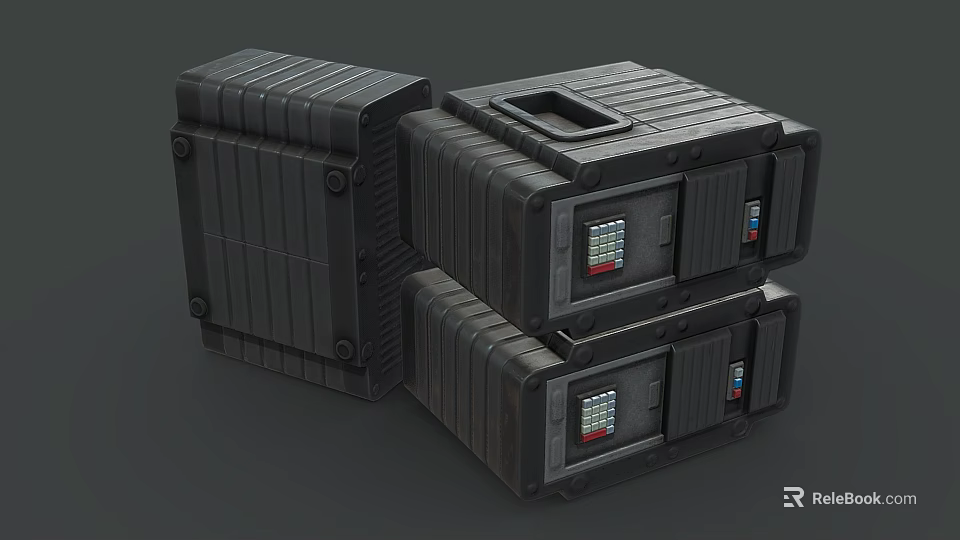 Black Stacked Computer Server Storage Units With Digital Display Panels 3d model 