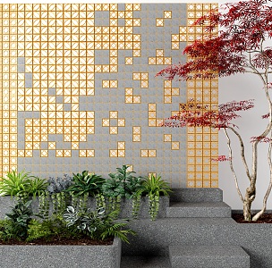 Modern landscape wall courtyard landscaping landscape sketch wooden frame brick wall 3d model