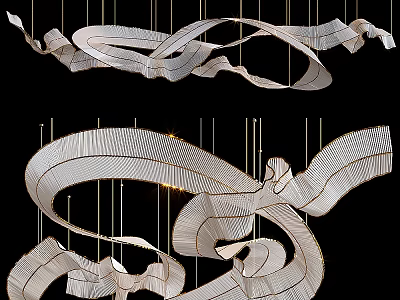 Unique Modern Artistic Chandelier With Curved Streamlined Flowing Metal Design 3d model