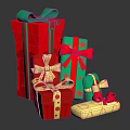 Colorful Gift Boxes With Red Green And Gold Bows And Ribbons