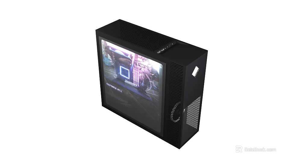 Black Gaming PC Case With Transparent Front Panel RGB Lighting And Mesh Side Panel 3d model 