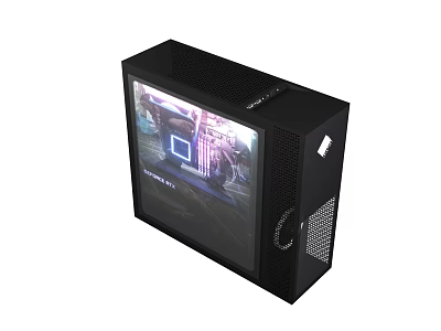 Black Gaming PC Case With Transparent Front Panel RGB Lighting And Mesh Side Panel 3d model