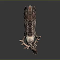 Detailed Realistic Reindeer Sculpture With Large Antlers Standing On Dark Shiny Background