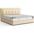 Modern Double Bed With Beige Upholstered Headboard And Spring Mattress