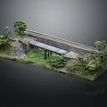 Detailed Landscape Model Scene With Wooden Bridge Green Foliage And Stone Railings 3d model