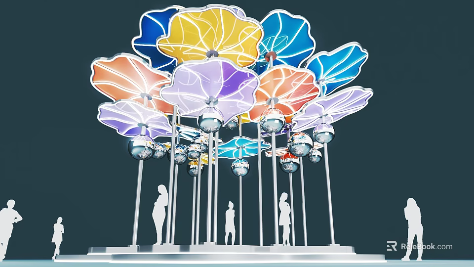 Vibrant Colorful Petal Shaped Art Installation With Transparent Structure For Public 3d model 