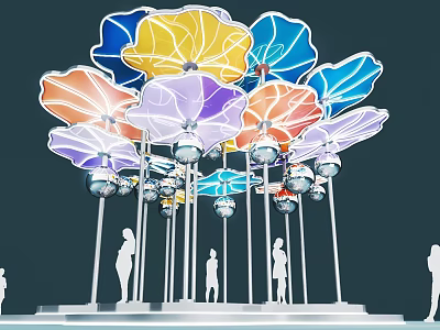 Vibrant Colorful Petal Shaped Art Installation With Transparent Structure For Public 3d model