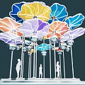 Vibrant Colorful Petal Shaped Art Installation With Transparent Structure For Public