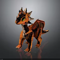 Fantasy Red Dragon With Green Eyes Spiked Head Textured Body Standing On Dark Surface