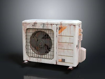 Old Rusty White Computer Case with Fan Metal Grid and Rolling Wheels 3d model