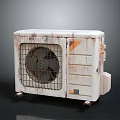 Old Rusty White Computer Case with Fan Metal Grid and Rolling Wheels 3d model