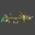 Game Movie Character Shark Themed Weapon With Gold And Green Spiked Teeth And Ornate Vines