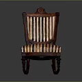 Vintage Leisure Chair With Wooden Carved Frame And Striped Fabric Cushion