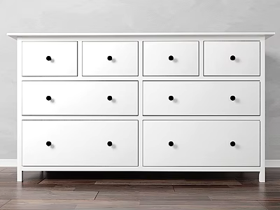 White Minimalist Modern Dresser With Multiple Drawers And Sleek Design On Wooden Floor 3d model