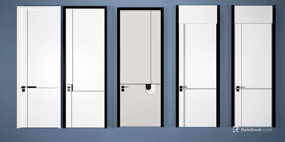 Modern Hinged Doors With Different Designs White Beige And Black Frames For Interior 3d model 
