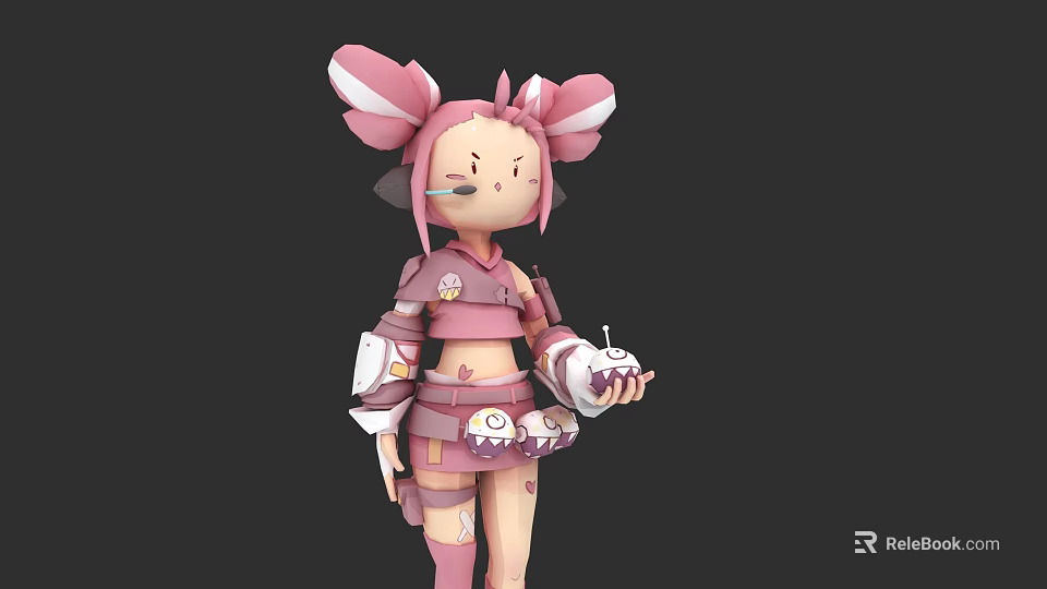 Cute Pink Game Movie Character With Large Ears Holding Dessert In 3d model 