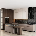 Elegant Modern Kitchen Interior Featuring Stylish Cabinets And Marble Island Design Elements 3d model