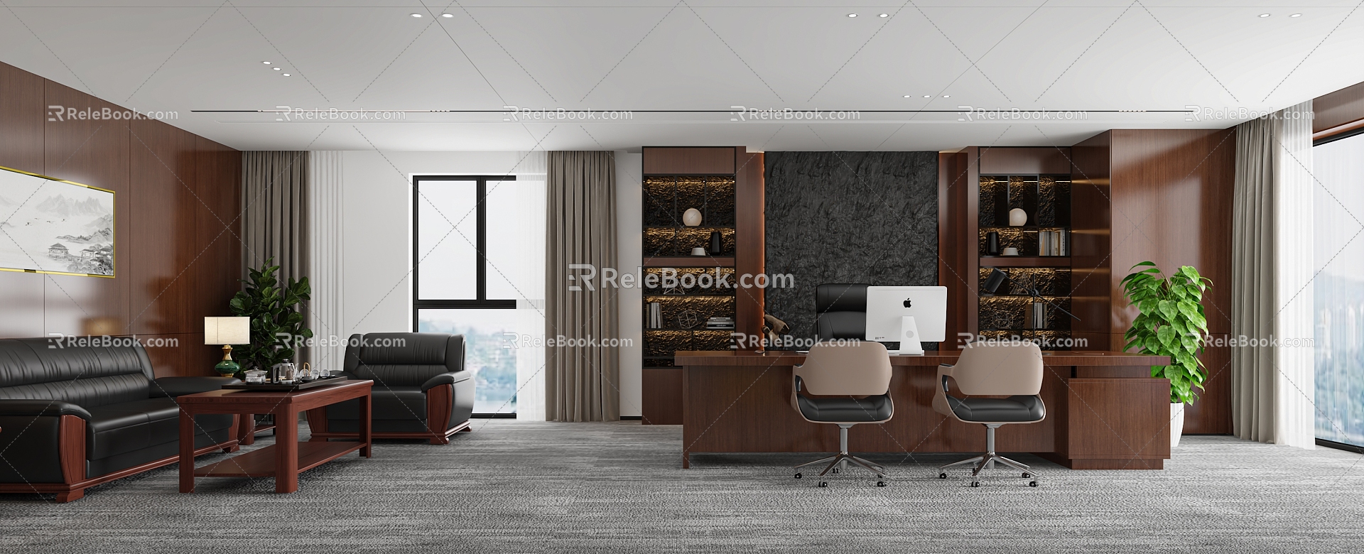 new chinese style office manager office boss office government office 3d model