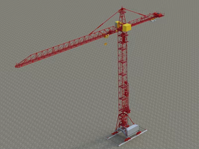 Red Tower Crane Industrial Equipment with Tall Lifting Arm and Stable Base 3d model