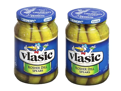 Vlasic Kosher Dill Spears Pickles In Glass Jars With Blue Lids And Brand Label 3d model