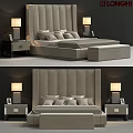 Modern Double Bed With Tufted Headboard Nightstands Table Lamps And Decorative Pillows
