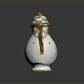Decorative Ceramic Jug With Gold Accents Floral Patterns Ornate Lid And Monogram Design