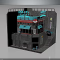 Industrial Style Building With Blue Roof Red Borders Pipes Stairs And Exterior Equipment