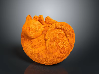 Orange Cat Curled Up Sleeping in Round Shape Against Dark Background 3d model