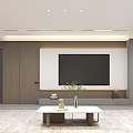 Modern Living and Dining Room with Brown Sofa Gray Rug Green Plant and Decorative Art